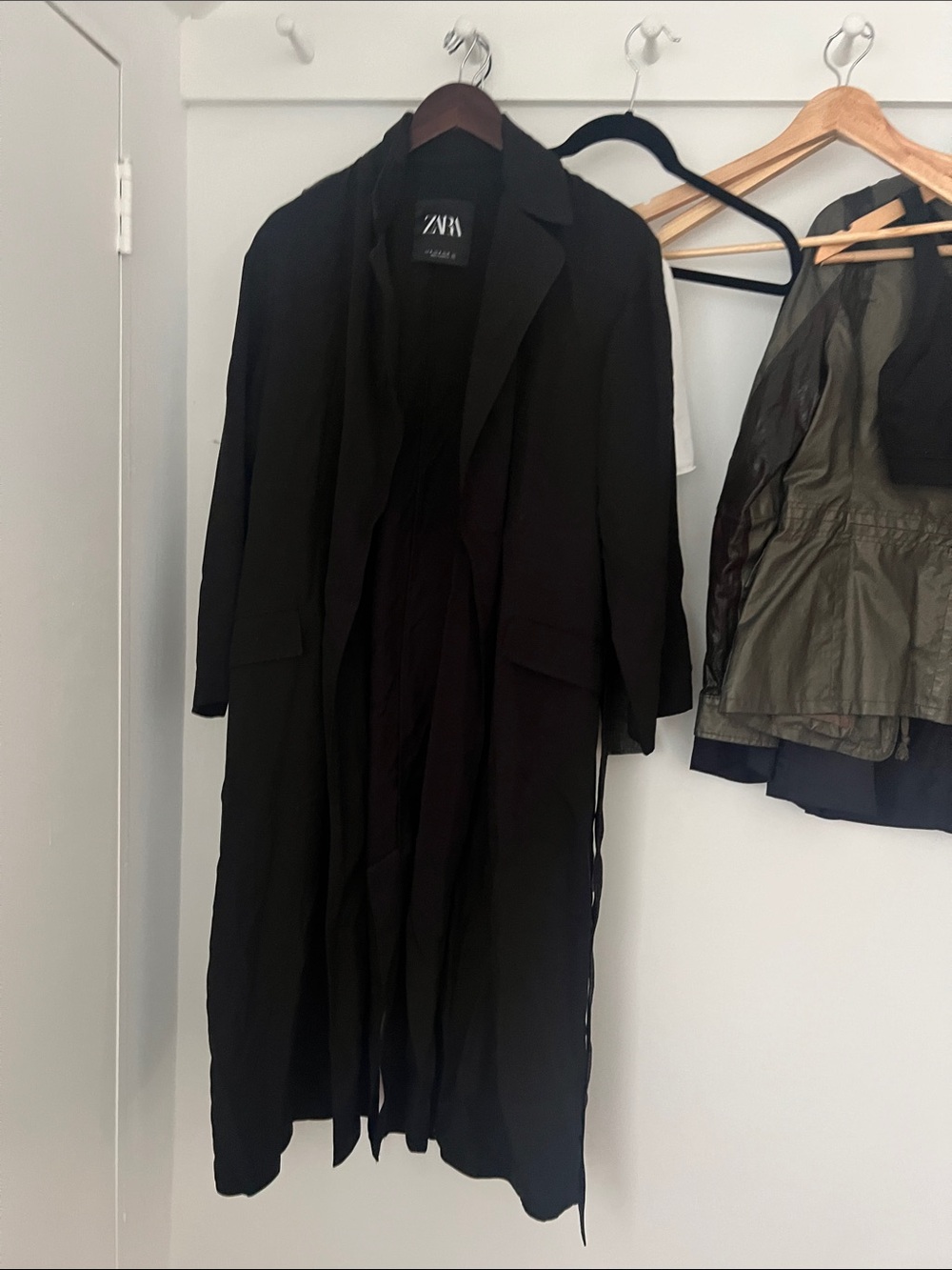 Zara Black Long Trench Coat with Notch Lapel